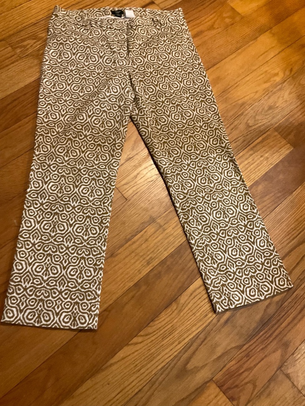 J Crew Women’s City Fit Pants Slacks sz4 Brown Gold tone Design Cotton